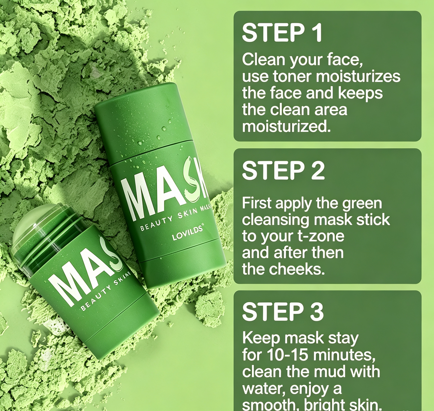 LOVILDS™ Green Tea Deep Cleanse Mask Stick – Pore Minimizing Blackhead Remover with Natural Green Tea Extract, Oil Control & Gentle Cleansing for All Skin Types